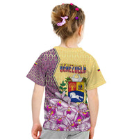 Venezuela Kid T Shirt with National Bird Orchid Flower Coat of Arms Spirit