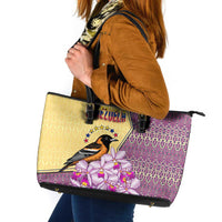 Venezuela Leather Tote Bag with National Bird Orchid Flower Coat of Arms Spirit