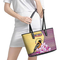 Venezuela Leather Tote Bag with National Bird Orchid Flower Coat of Arms Spirit