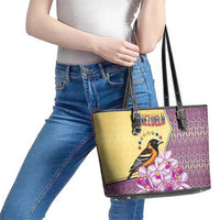 Venezuela Leather Tote Bag with National Bird Orchid Flower Coat of Arms Spirit