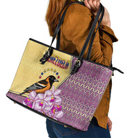 Venezuela Leather Tote Bag with National Bird Orchid Flower Coat of Arms Spirit