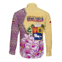 Venezuela Long Sleeve Button Shirt with National Bird Orchid Flower Coat of Arms Spirit
