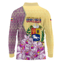 Venezuela Long Sleeve Polo Shirt with National Bird Orchid Flower Coat of Arms Spirit
