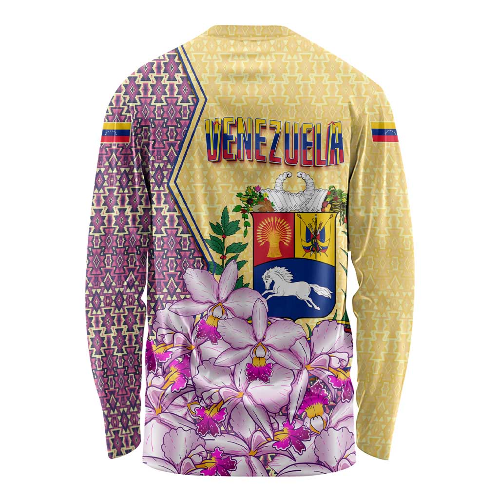 Venezuela Long Sleeve Shirt with National Bird Orchid Flower Coat of Arms Spirit