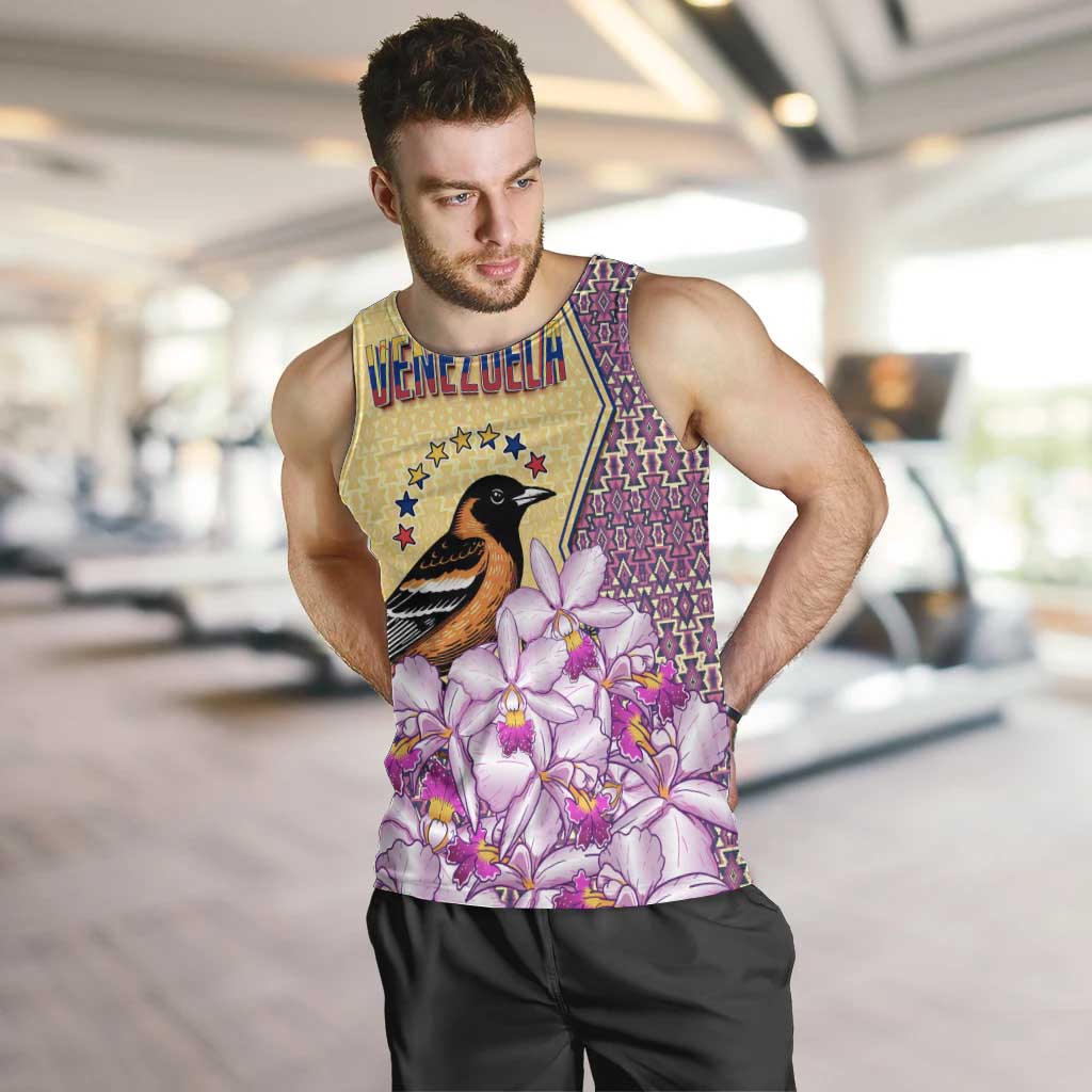 Venezuela Men Tank Top with National Bird Orchid Flower Coat of Arms Spirit