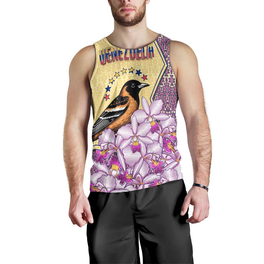 Venezuela Men Tank Top with National Bird Orchid Flower Coat of Arms Spirit
