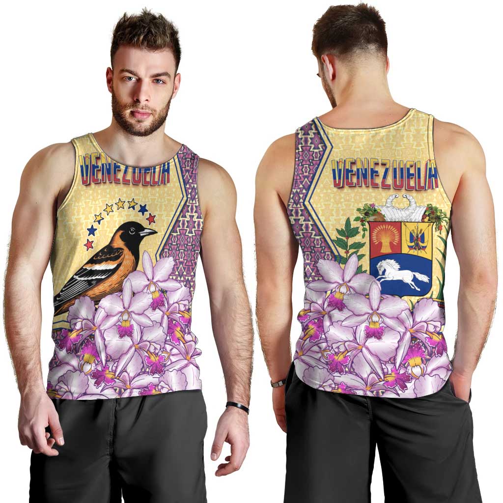 Venezuela Men Tank Top with National Bird Orchid Flower Coat of Arms Spirit