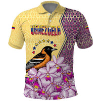 Venezuela Polo Shirt with National Bird Orchid Flower Coat of Arms Spirit
