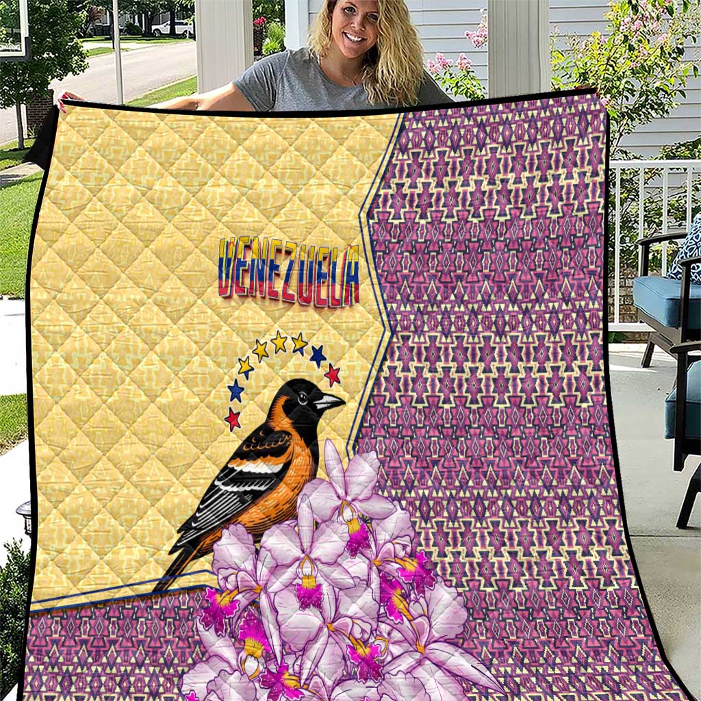 Venezuela Quilt with National Bird Orchid Flower Coat of Arms Spirit