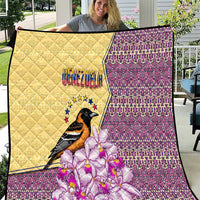 Venezuela Quilt with National Bird Orchid Flower Coat of Arms Spirit