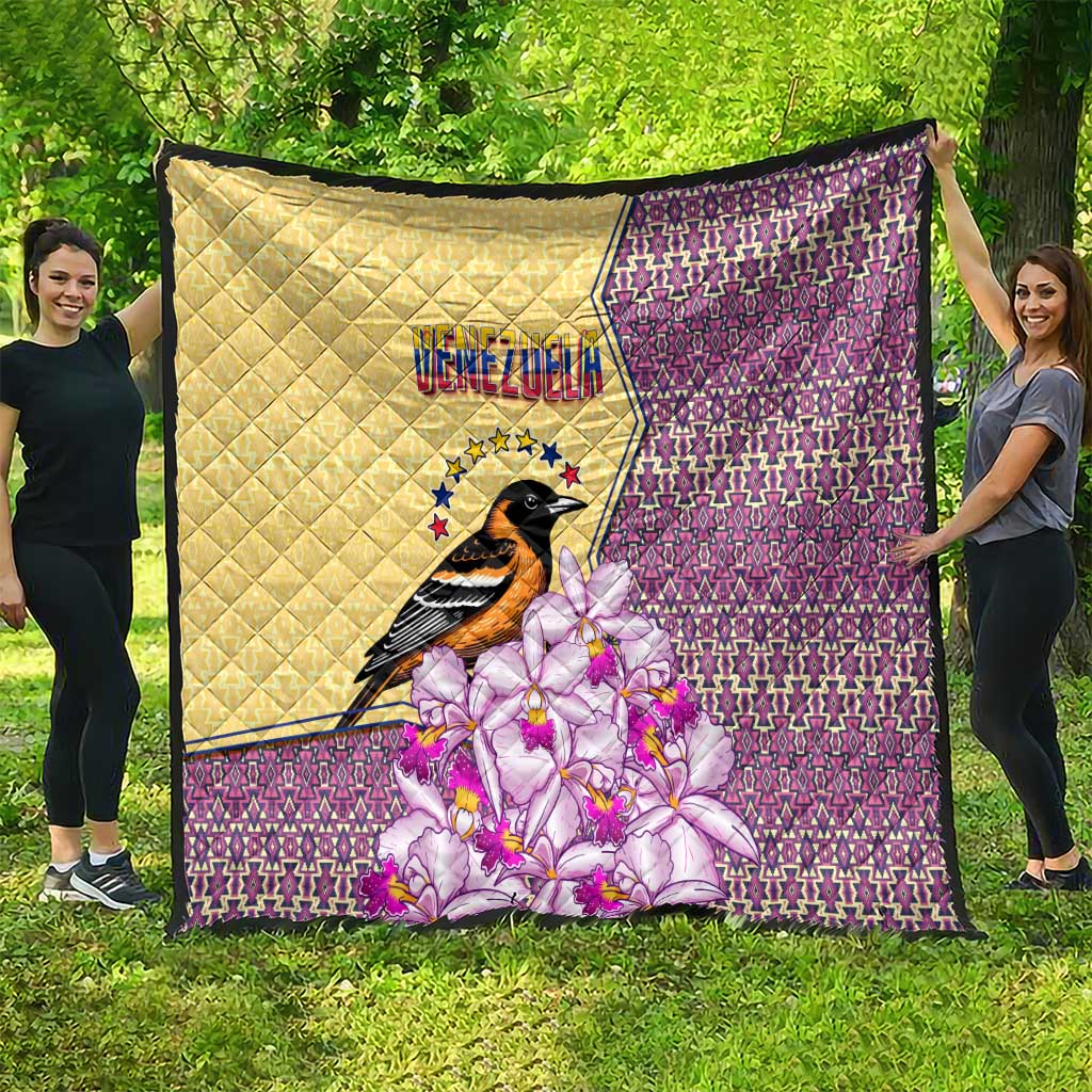Venezuela Quilt with National Bird Orchid Flower Coat of Arms Spirit