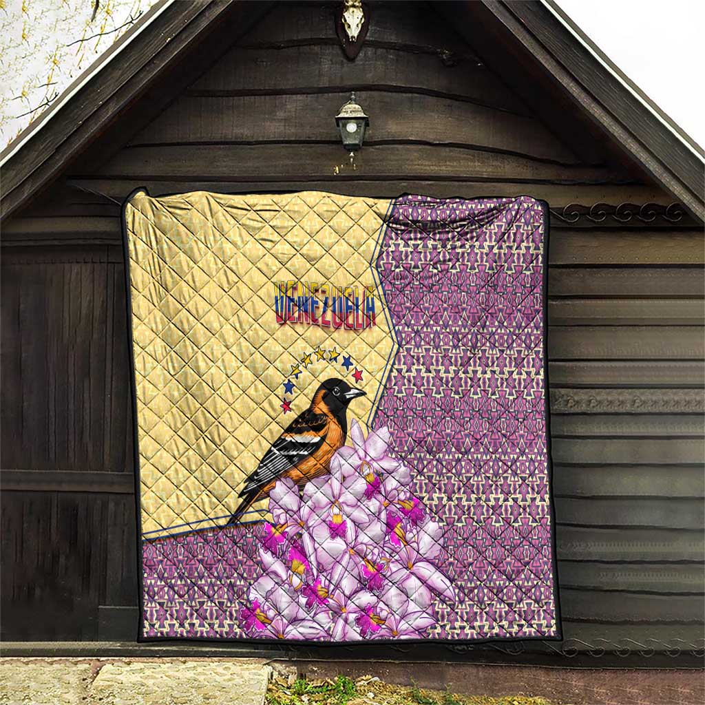 Venezuela Quilt with National Bird Orchid Flower Coat of Arms Spirit