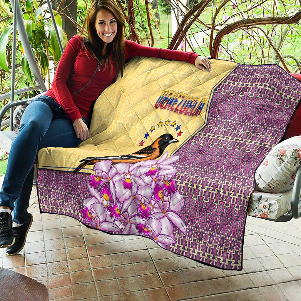 Venezuela Quilt with National Bird Orchid Flower Coat of Arms Spirit