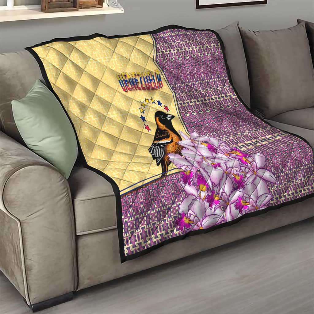 Venezuela Quilt with National Bird Orchid Flower Coat of Arms Spirit