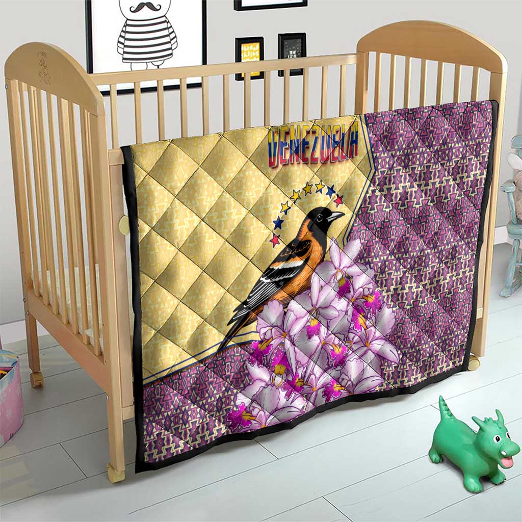 Venezuela Quilt with National Bird Orchid Flower Coat of Arms Spirit
