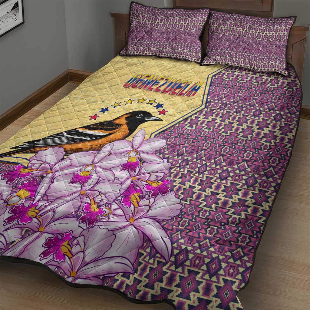 Venezuela Quilt Bed Set with National Bird Orchid Flower Coat of Arms Spirit