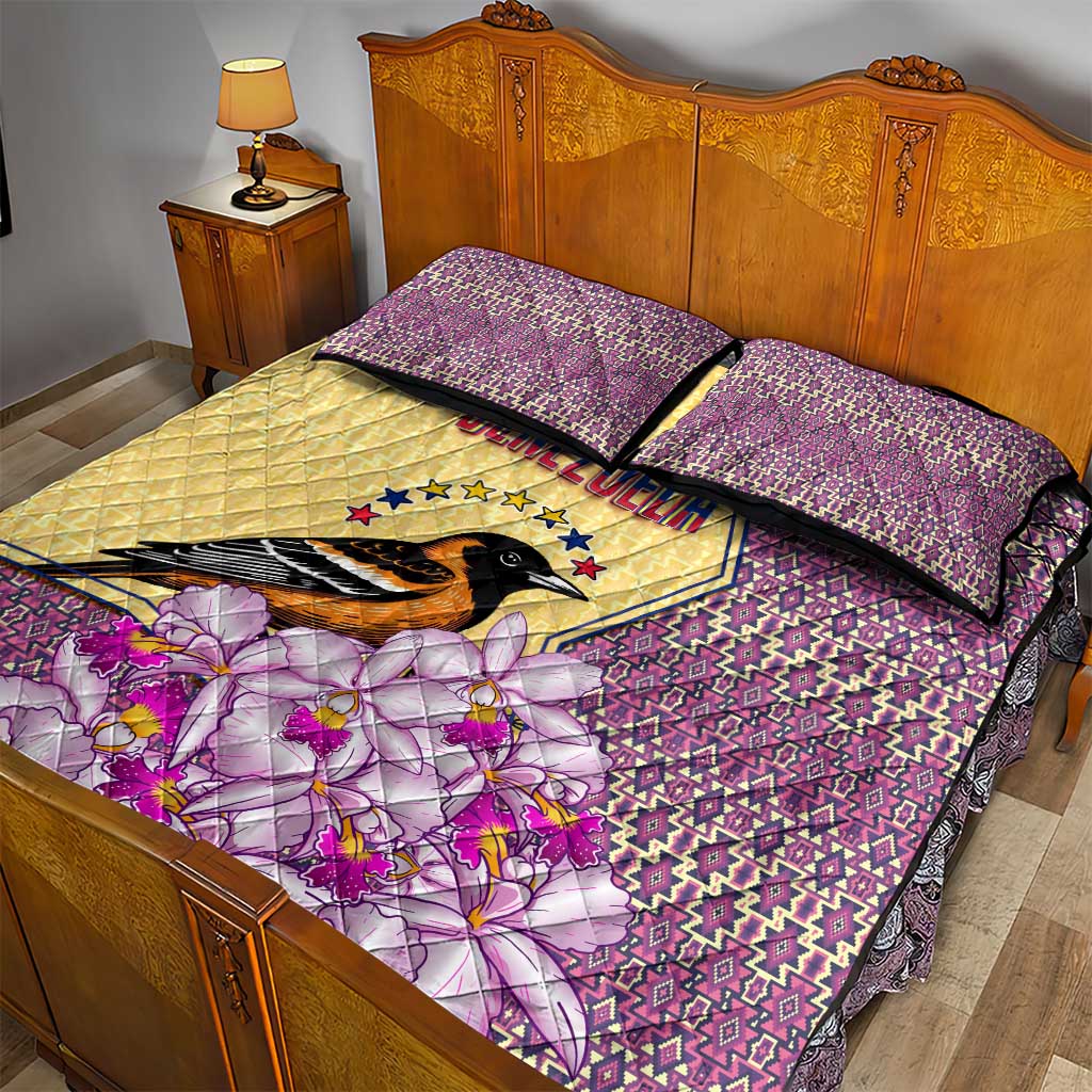 Venezuela Quilt Bed Set with National Bird Orchid Flower Coat of Arms Spirit