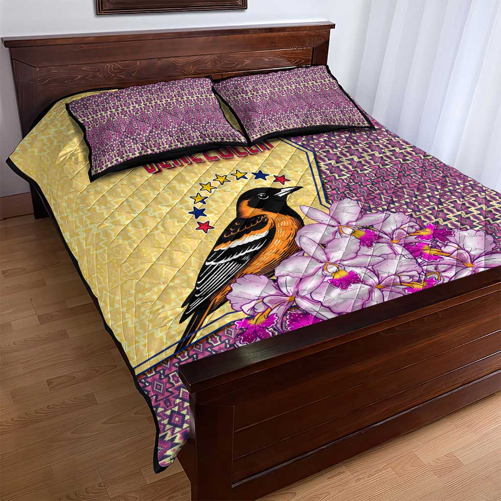 Venezuela Quilt Bed Set with National Bird Orchid Flower Coat of Arms Spirit