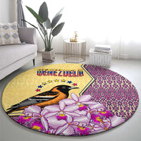 Venezuela Round Carpet with National Bird Orchid Flower Coat of Arms Spirit