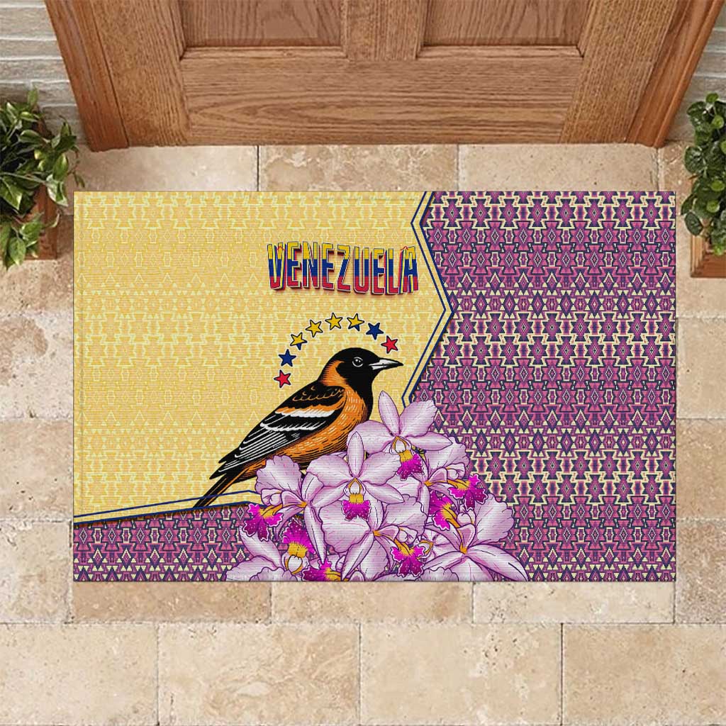 Venezuela Rubber Doormat with National Bird Orchid Flower Coat of Arms Spirit
