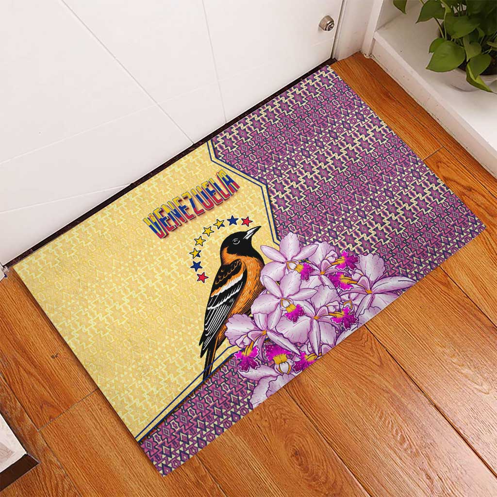 Venezuela Rubber Doormat with National Bird Orchid Flower Coat of Arms Spirit