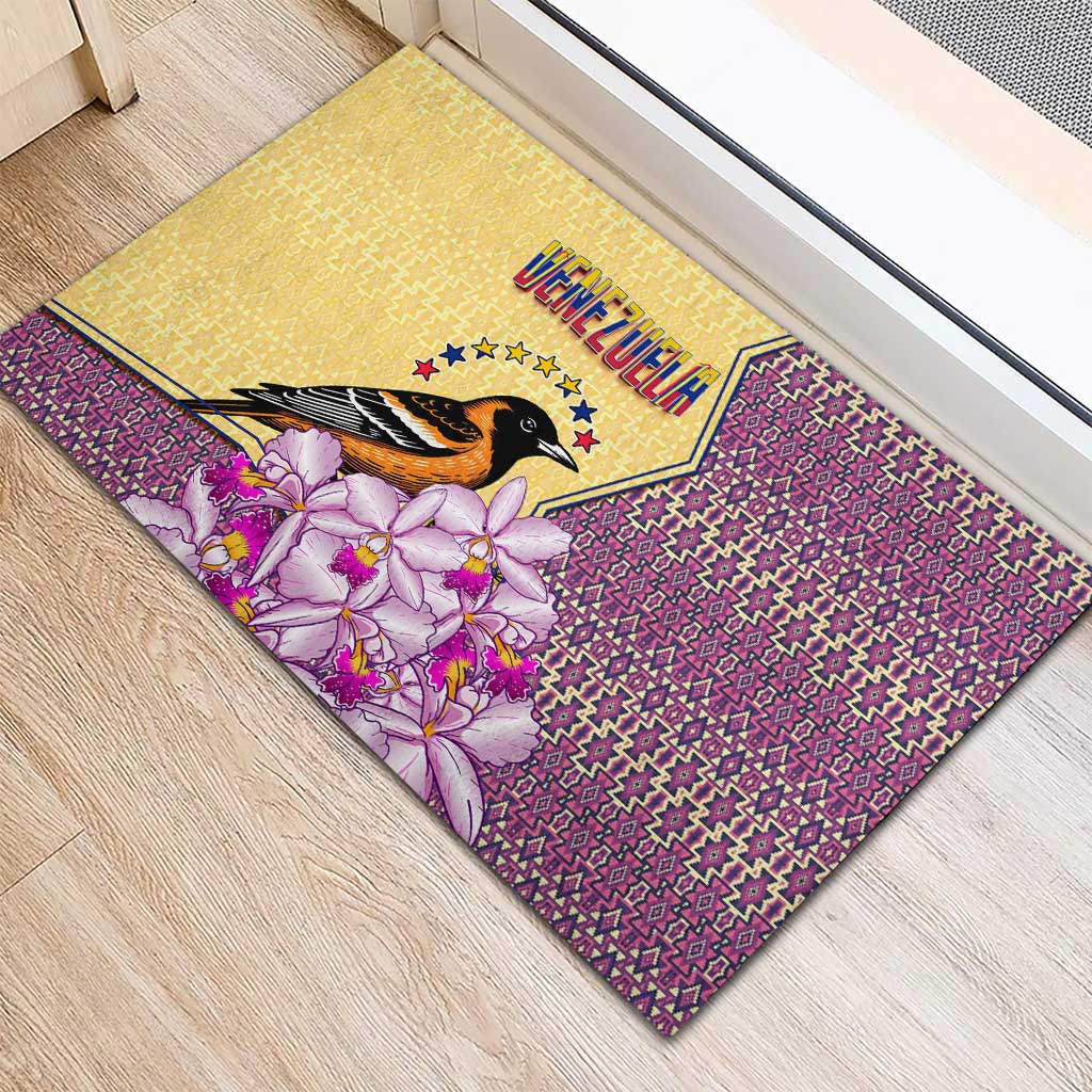 Venezuela Rubber Doormat with National Bird Orchid Flower Coat of Arms Spirit