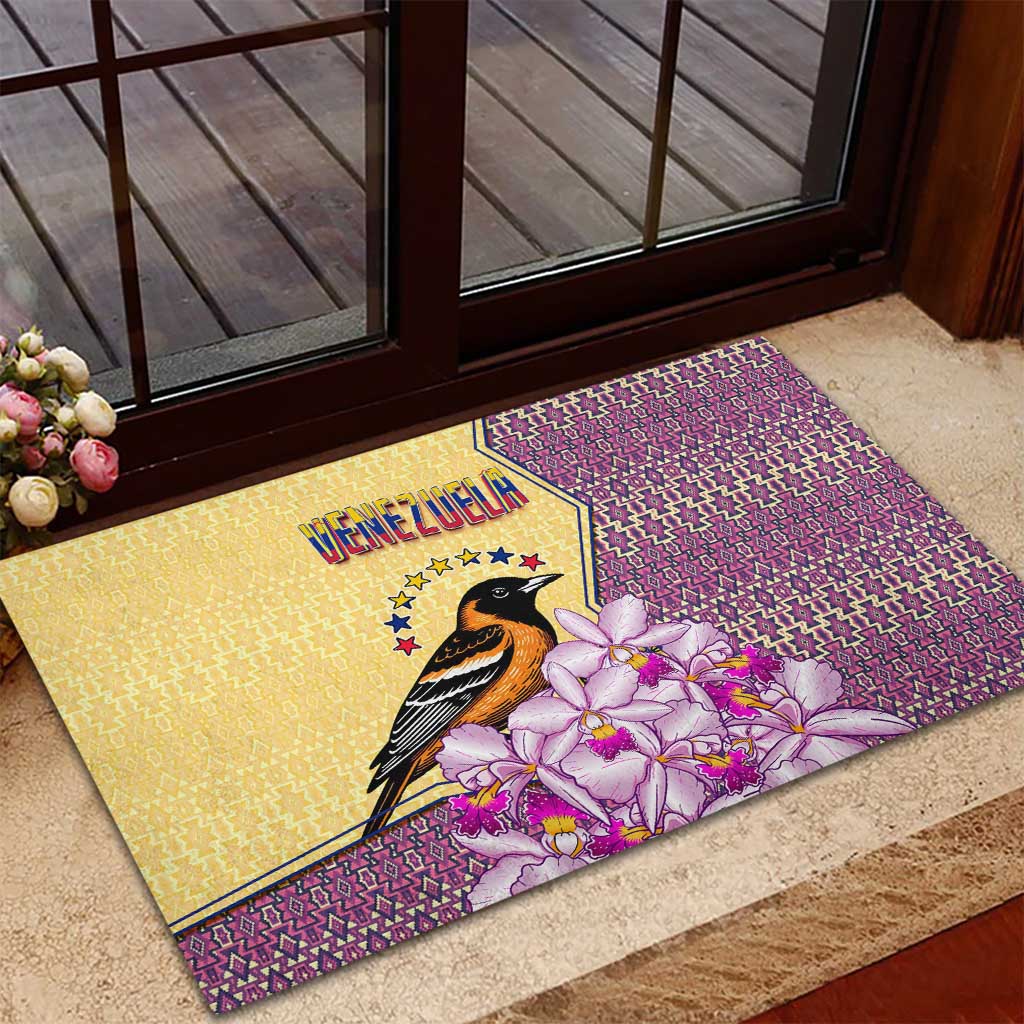Venezuela Rubber Doormat with National Bird Orchid Flower Coat of Arms Spirit