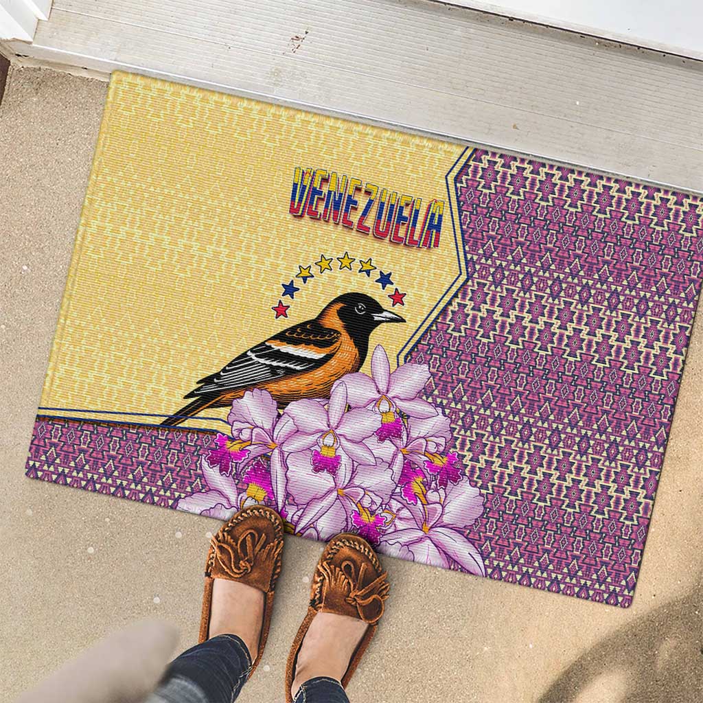 Venezuela Rubber Doormat with National Bird Orchid Flower Coat of Arms Spirit