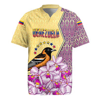 Venezuela Rugby Jersey with National Bird Orchid Flower Coat of Arms Spirit