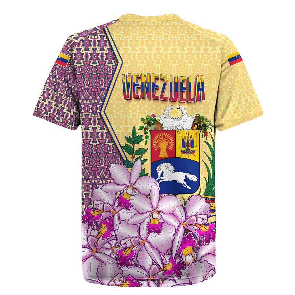 Venezuela Rugby Jersey with National Bird Orchid Flower Coat of Arms Spirit