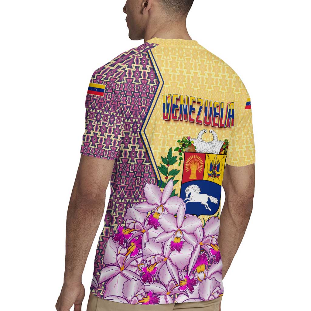 Venezuela Rugby Jersey with National Bird Orchid Flower Coat of Arms Spirit