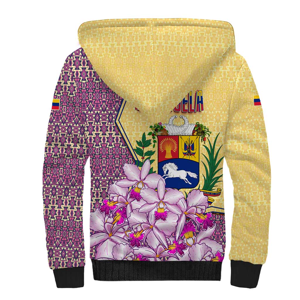 Venezuela Sherpa Hoodie with National Bird Orchid Flower Coat of Arms Spirit