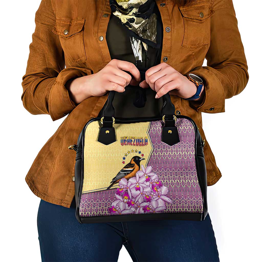 Venezuela Shoulder Handbag with National Bird Orchid Flower Coat of Arms Spirit