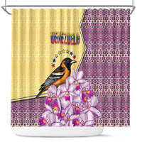 Venezuela Shower Curtain with National Bird Orchid Flower Coat of Arms Spirit
