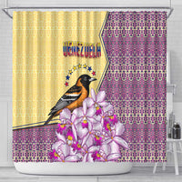 Venezuela Shower Curtain with National Bird Orchid Flower Coat of Arms Spirit