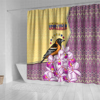 Venezuela Shower Curtain with National Bird Orchid Flower Coat of Arms Spirit