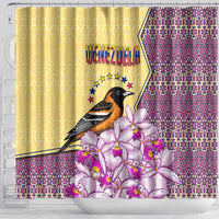 Venezuela Shower Curtain with National Bird Orchid Flower Coat of Arms Spirit