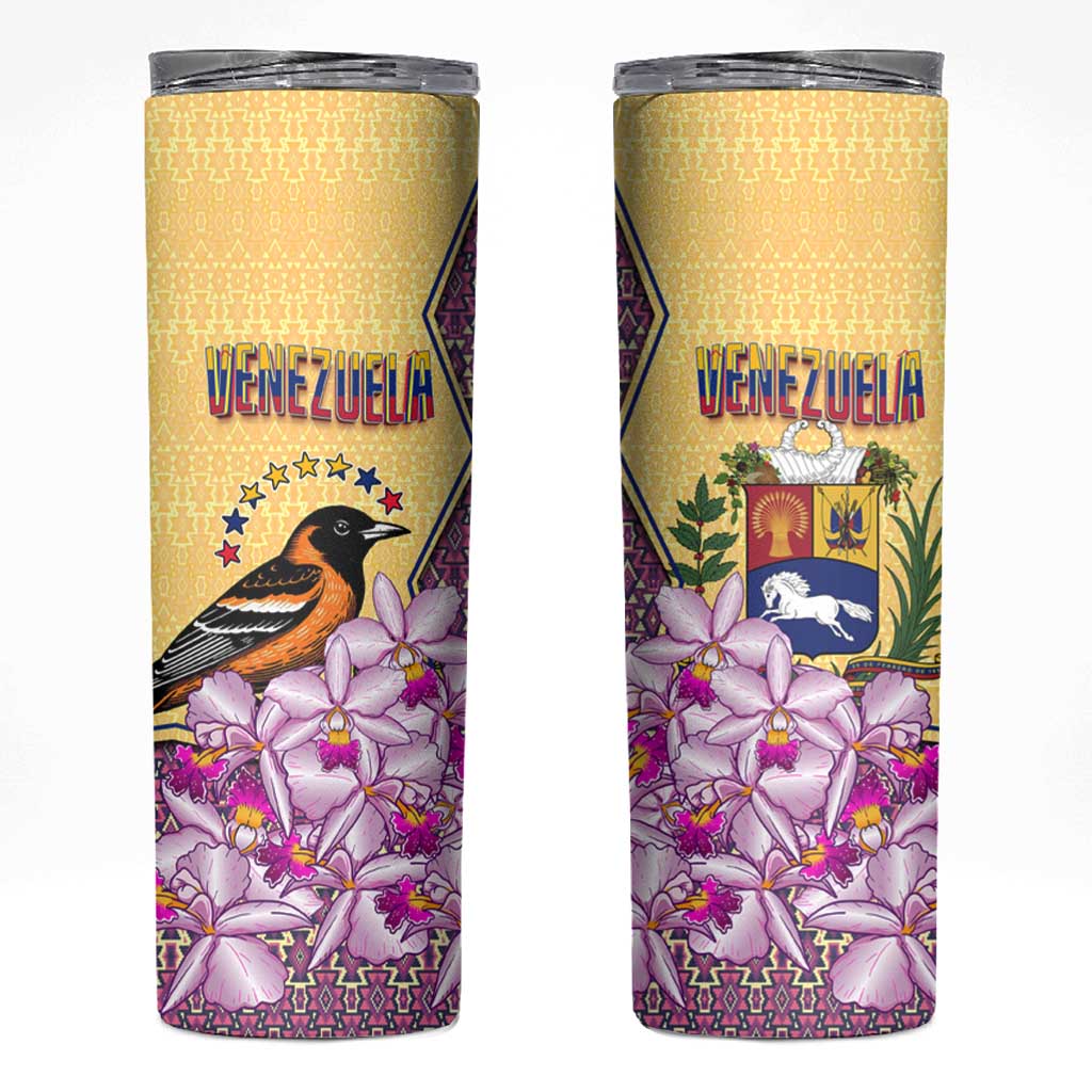 Venezuela Skinny Tumbler with National Bird Orchid Flower Coat of Arms Spirit