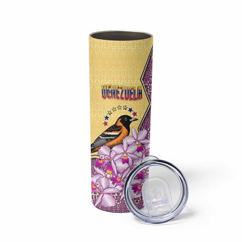 Venezuela Skinny Tumbler with National Bird Orchid Flower Coat of Arms Spirit