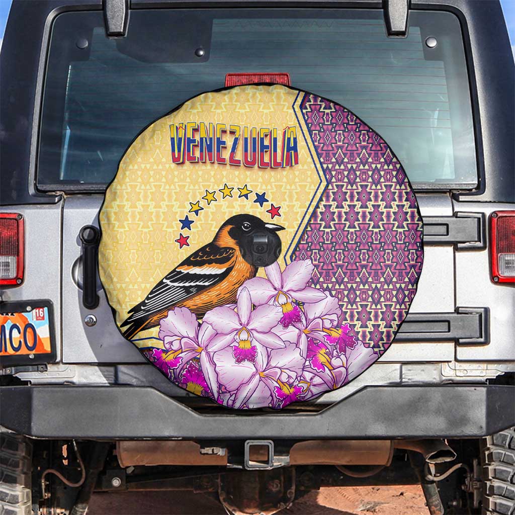 Venezuela Spare Tire Cover with National Bird Orchid Flower Coat of Arms Spirit
