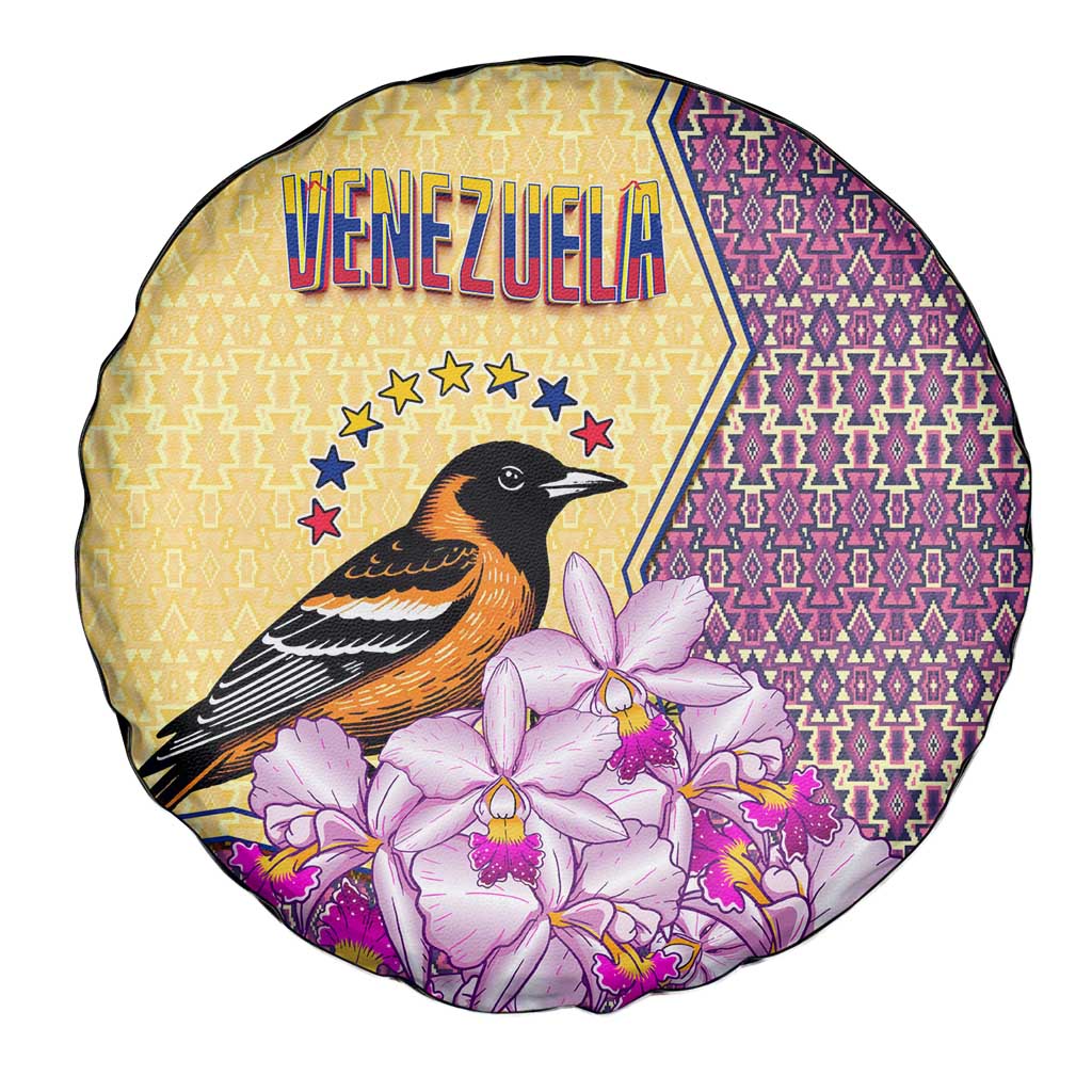 Venezuela Spare Tire Cover with National Bird Orchid Flower Coat of Arms Spirit