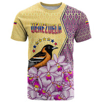 Venezuela T Shirt with National Bird Orchid Flower Coat of Arms Spirit
