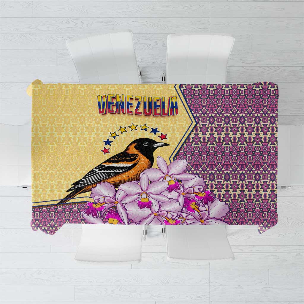 Venezuela Tablecloth with National Bird Orchid Flower Coat of Arms Spirit