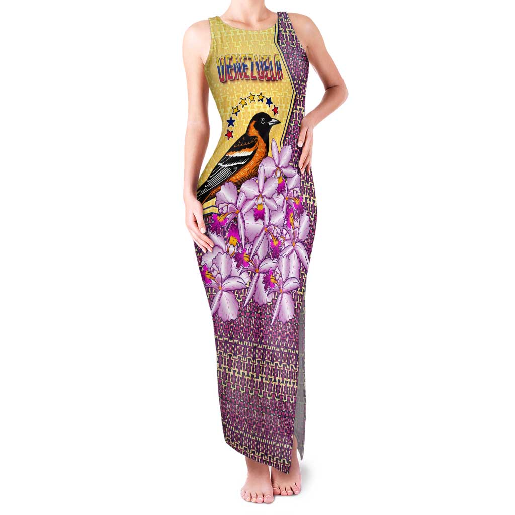Venezuela Tank Maxi Dress with National Bird Orchid Flower Coat of Arms Spirit