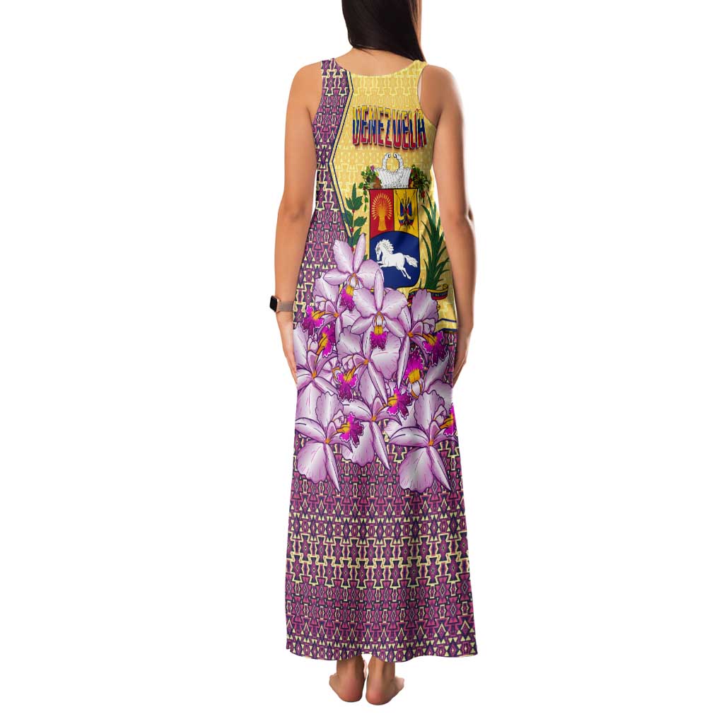 Venezuela Tank Maxi Dress with National Bird Orchid Flower Coat of Arms Spirit