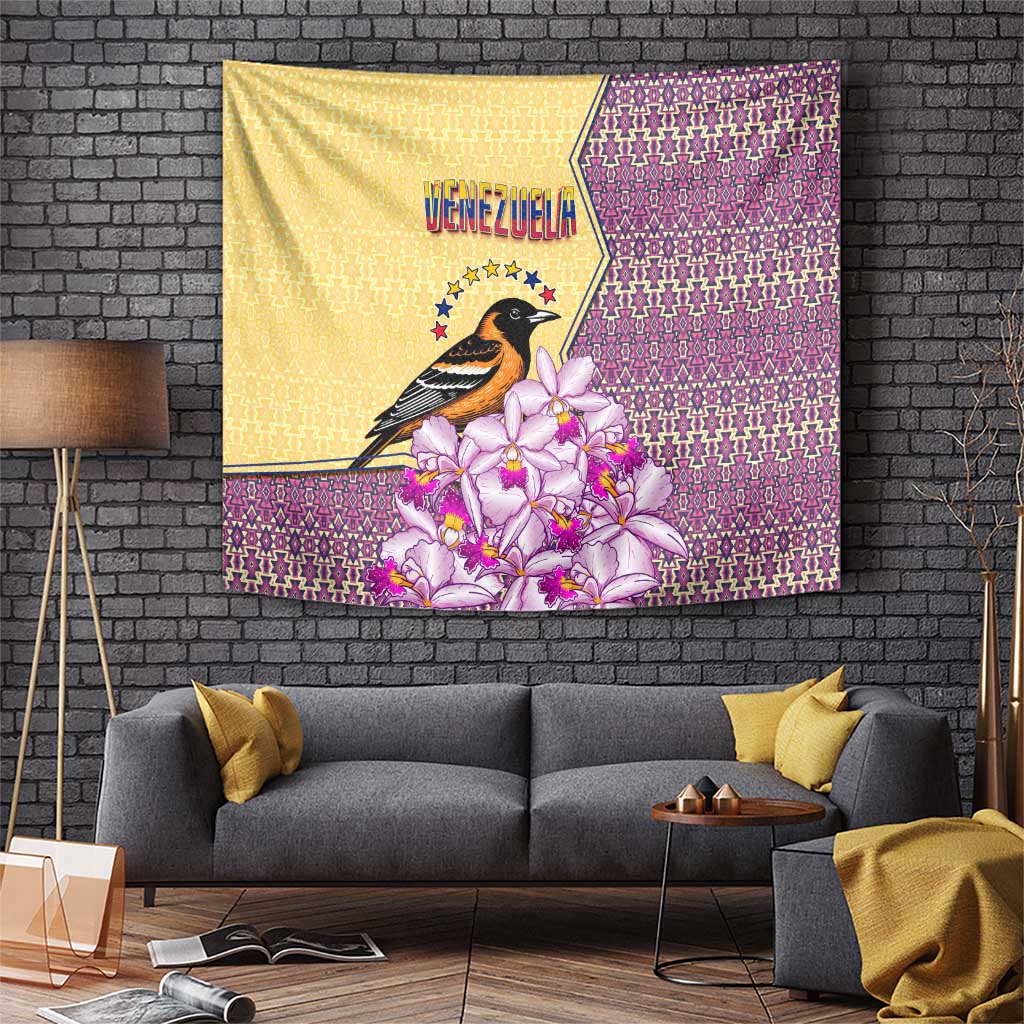 Venezuela Tapestry with National Bird Orchid Flower Coat of Arms Spirit