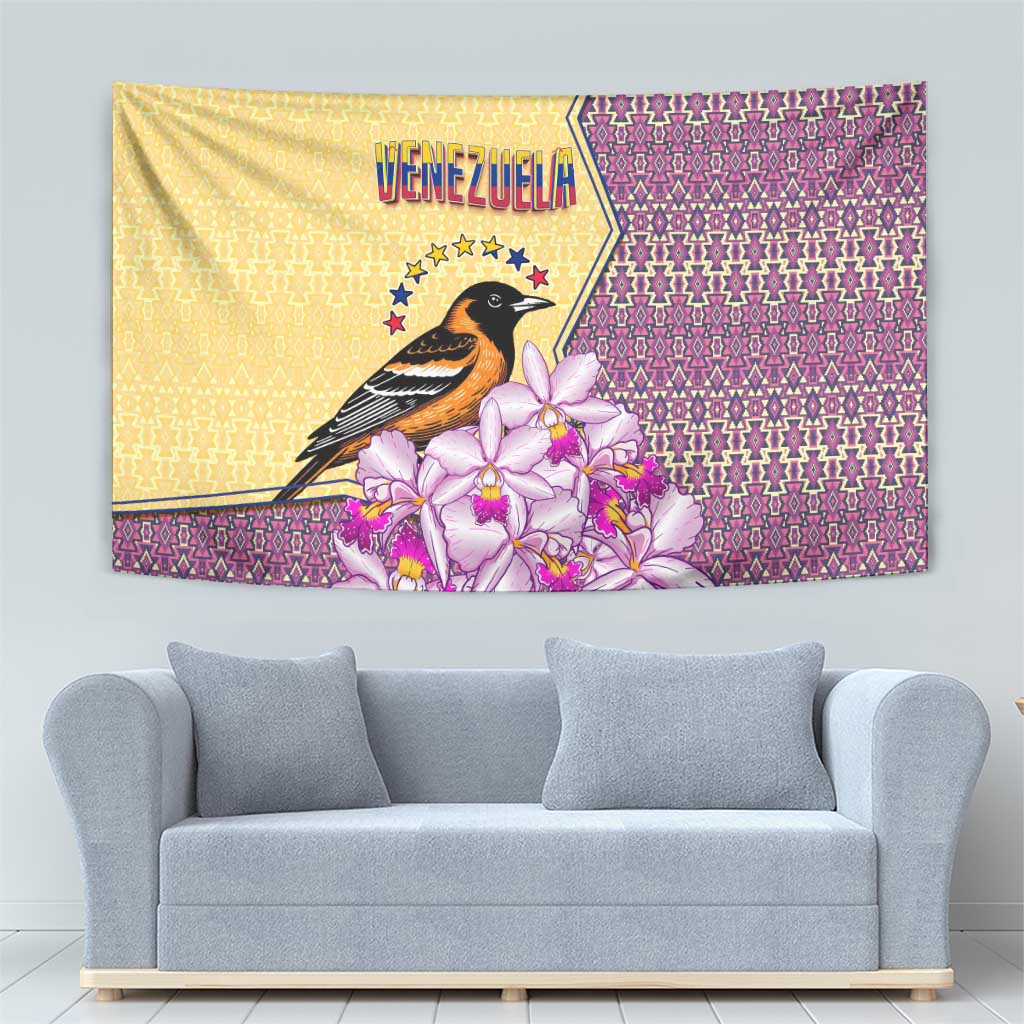Venezuela Tapestry with National Bird Orchid Flower Coat of Arms Spirit