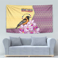 Venezuela Tapestry with National Bird Orchid Flower Coat of Arms Spirit