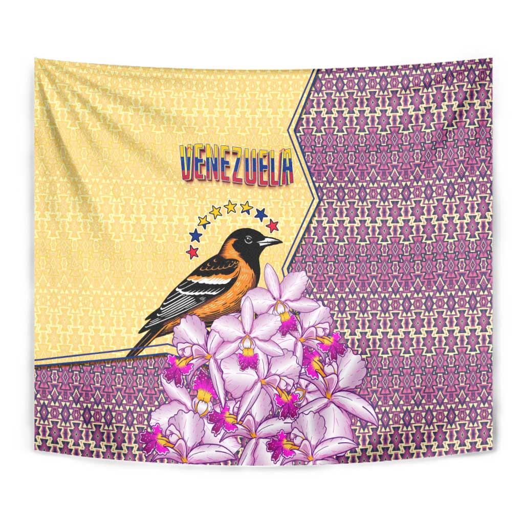 Venezuela Tapestry with National Bird Orchid Flower Coat of Arms Spirit