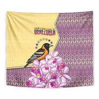 Venezuela Tapestry with National Bird Orchid Flower Coat of Arms Spirit
